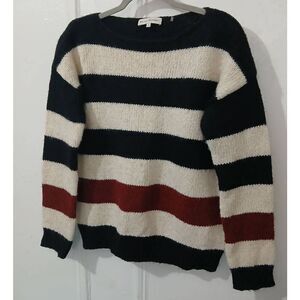 White Warren womens Medium Sweater alpaca wool boat neck maroon ivory Stripe